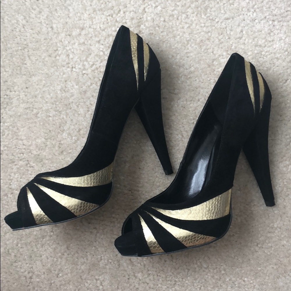 Aldo Black & Gold Striped Heels